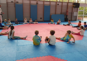 Dzieci ćwiczą taekwondo na AWF